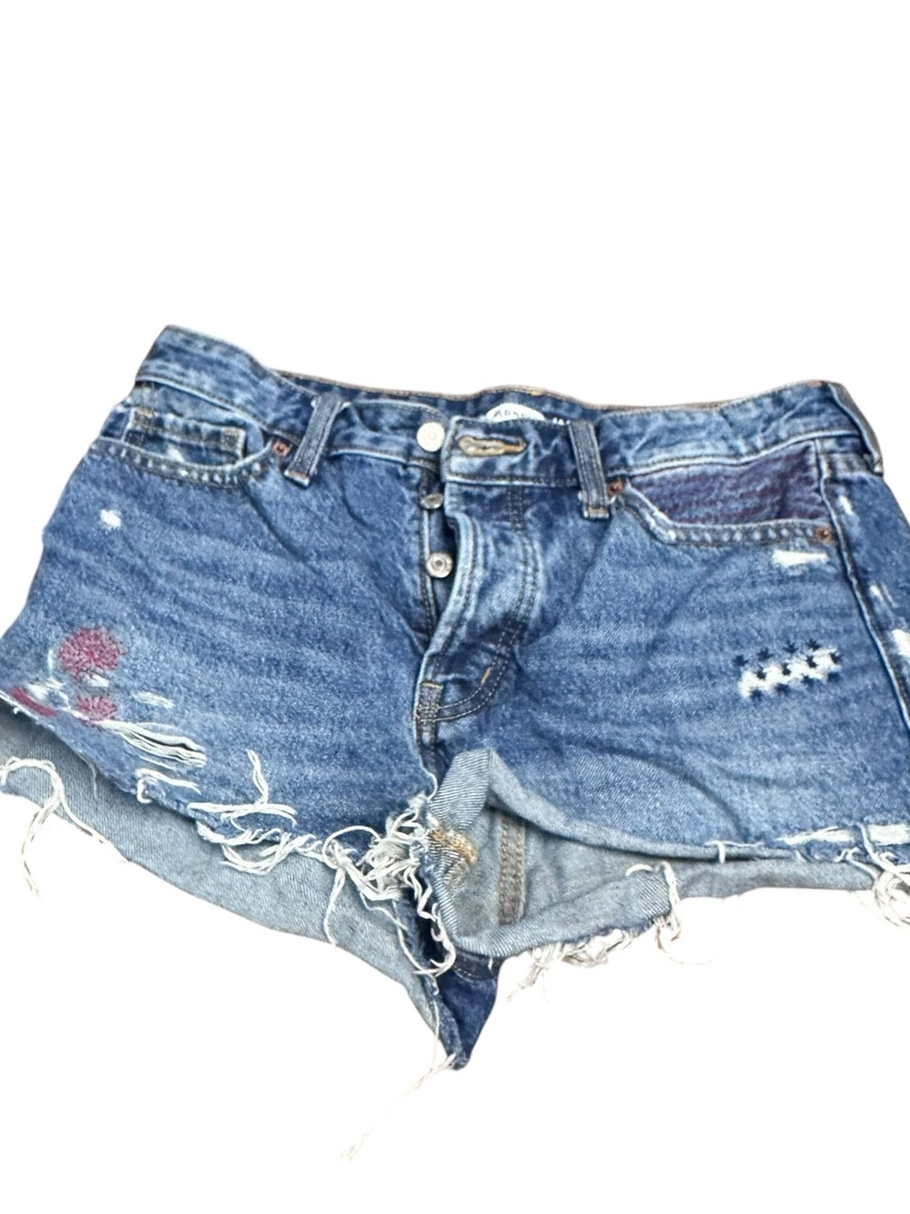 Title: Old Navy O.G. High Rise Distressed Denim Shorts Firework Patch‎ Size 8